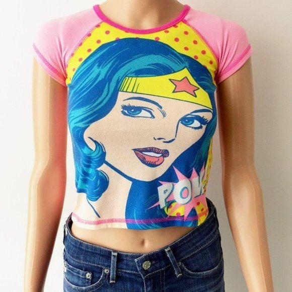 Wonder Woman Baby Tee Comics Superhero T Shirt Crop Top Short Sleeve Pink XS/S - Picture 7 of 7